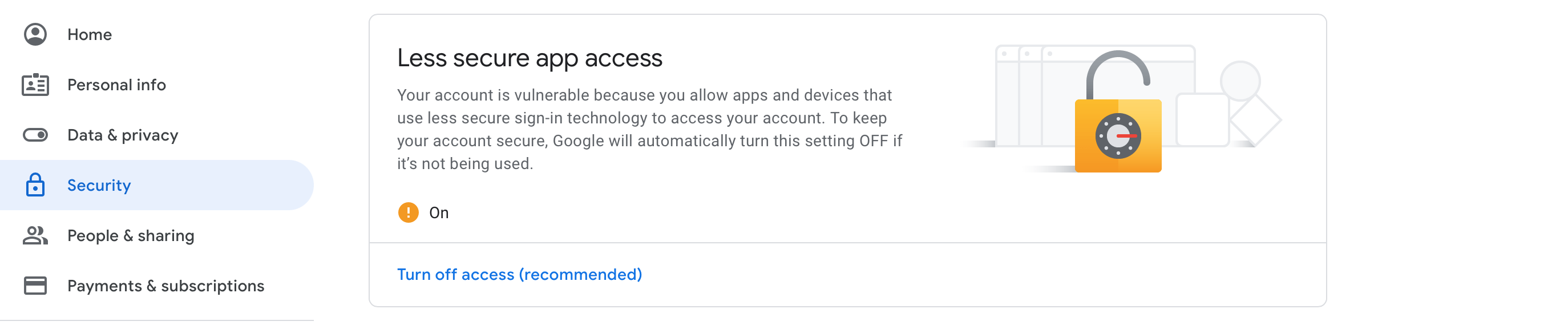 Security Settings Gmail Screenshot