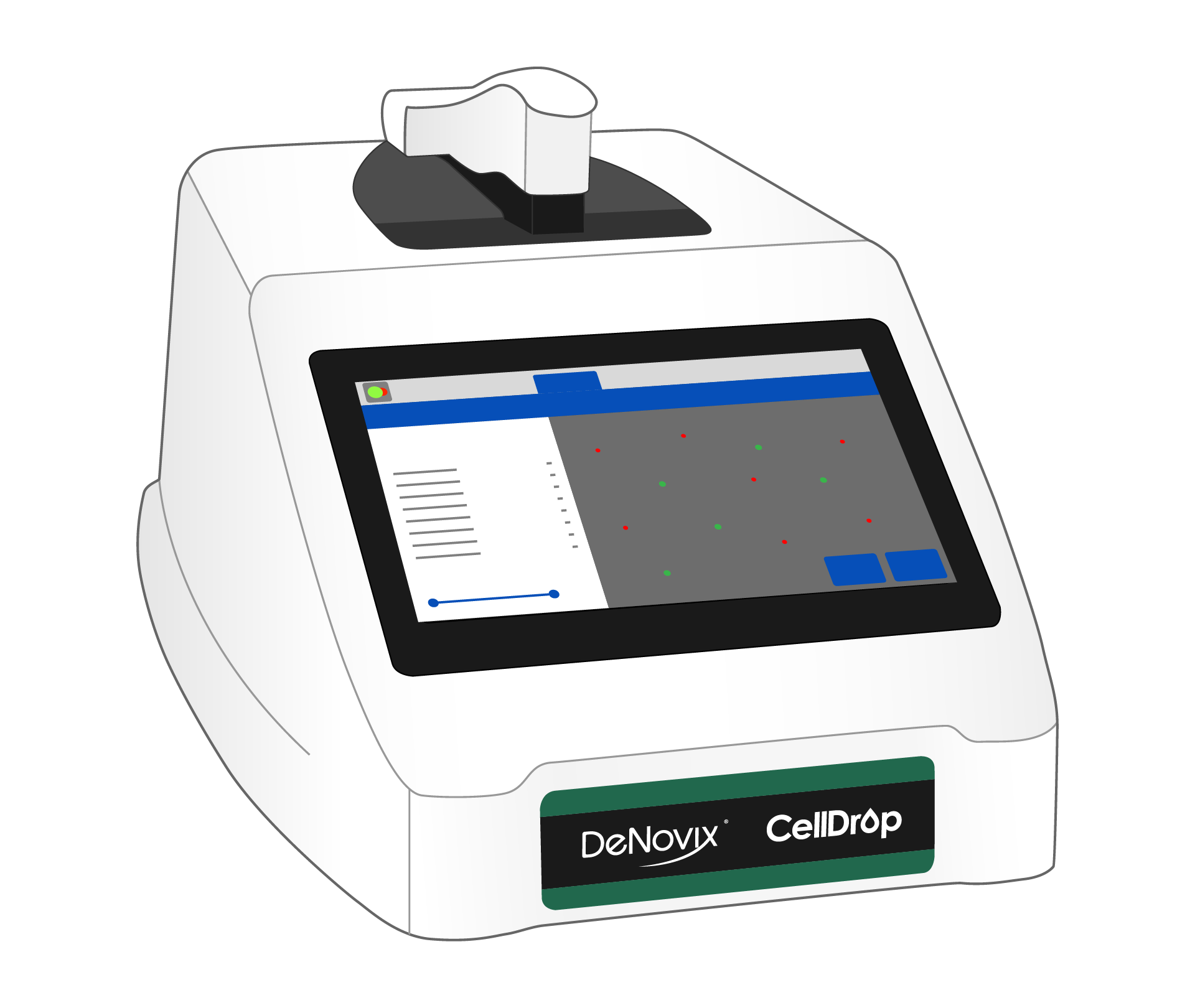 Graphic illustration of a DeNovix CellDrop FL Automated Cell Counter