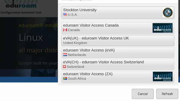 eduroam installer, list of institutions