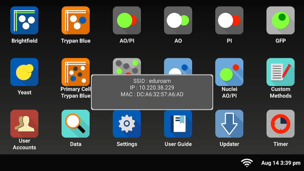 CellDrop homescreen, eduroam SSID info