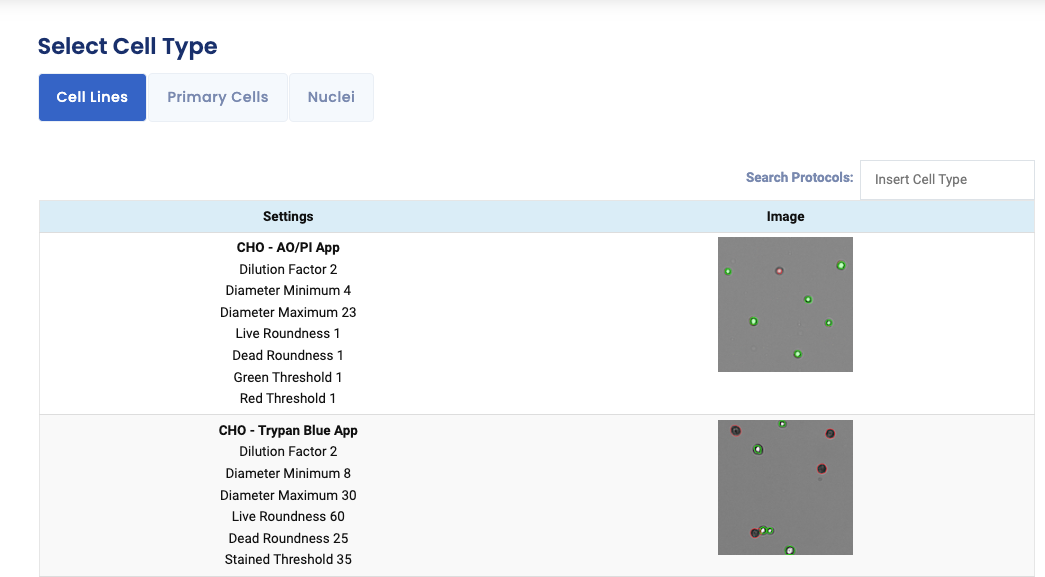 CellDrop Protocol Settings webpage