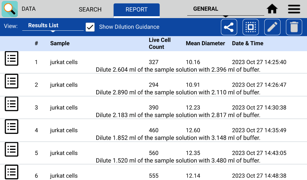 CellDrop dilution guide data app