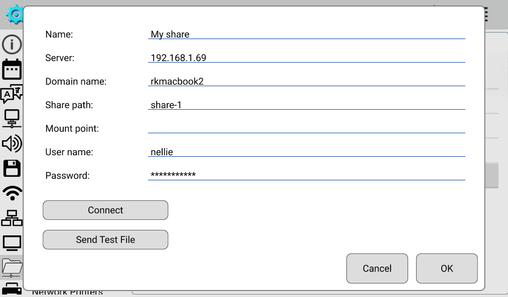 TN 250 DS-11 Screen Capture Network Folder Setup Example of valid set up syntax for network folder export.